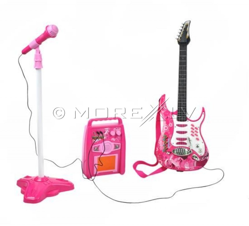 Toy Electric Guitar With an Amplifier and a Microphone