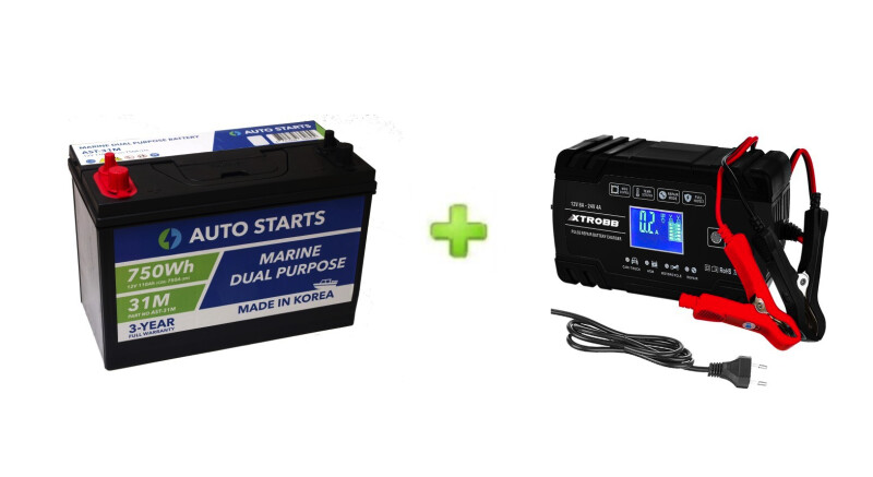 Marine Dual Purpose Battery 110Ah + XTROBB akulaadija 8A/4A