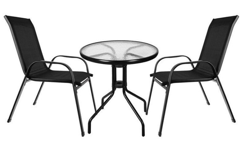 Стол металлический со стеклянной поверхностью + 2 кресла, чёрный
