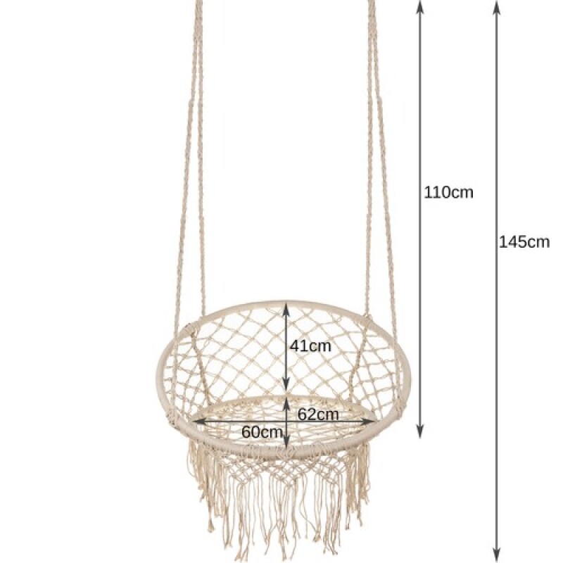 Hanging woven Macrame swing , 1,45 m beige round
