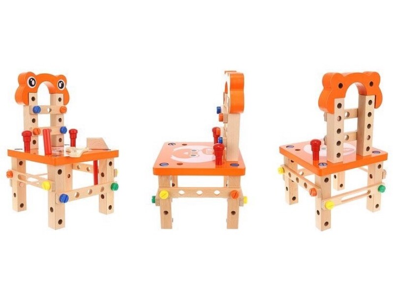 Kids' Wooden Construction Bench, 3 in1