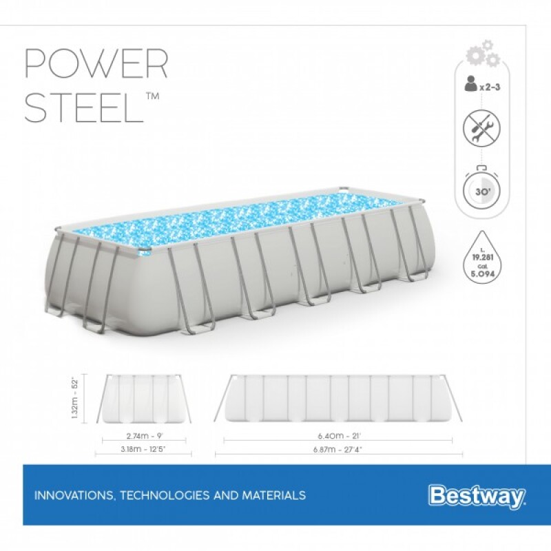 Karkasa baseins Bestway Power Steel 640х274х132 cm ar filtrējošu kartridžu sūkni un aksesuāriem (5612B)