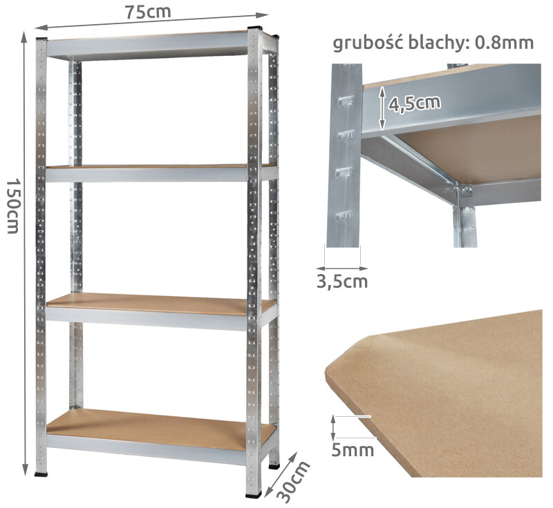 4-level storage rack 150x75x30 cm