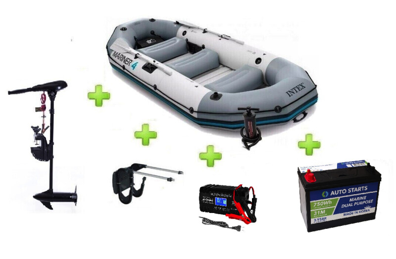 Intex MARINER 4 FULL SET with Neraus NRS 36X + Marine Dual Purpose Battery 110Ah