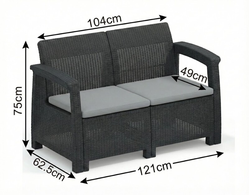 Rotangist mööblikomplekt: diivan, 2 tugitooli, laud
