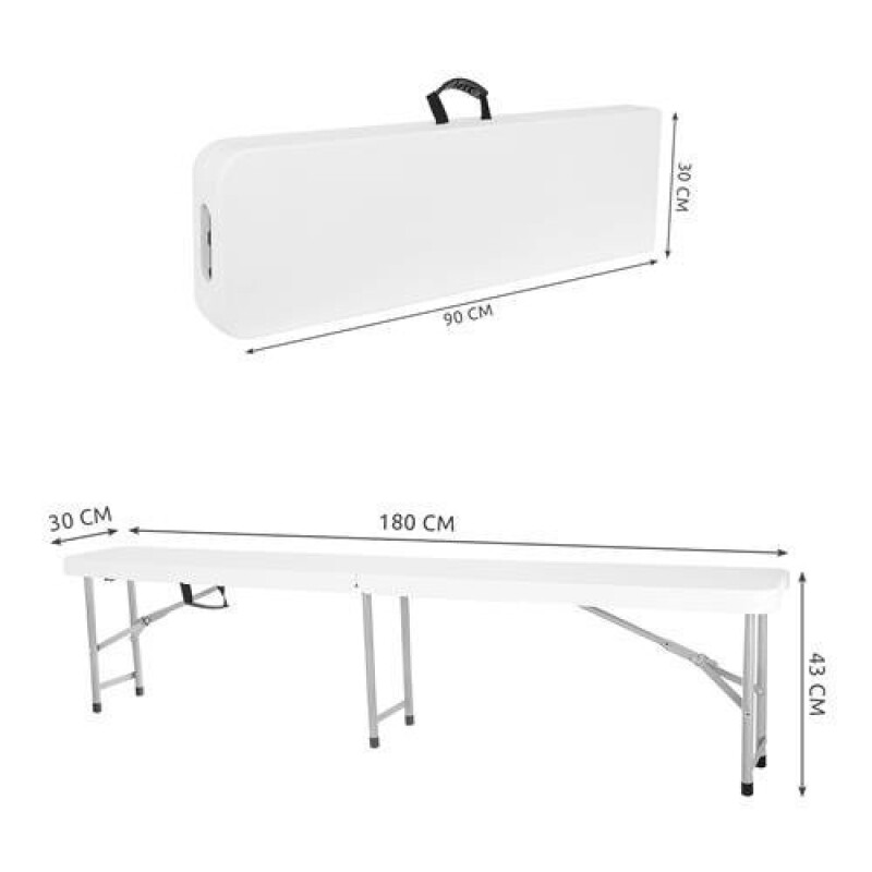 Folding Bench 180x30 cm, white