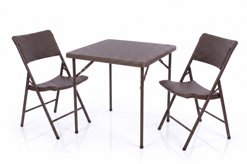 Rotangdisainiga kokkupandav kandiline laud 86x86x74 cm + 2 tool