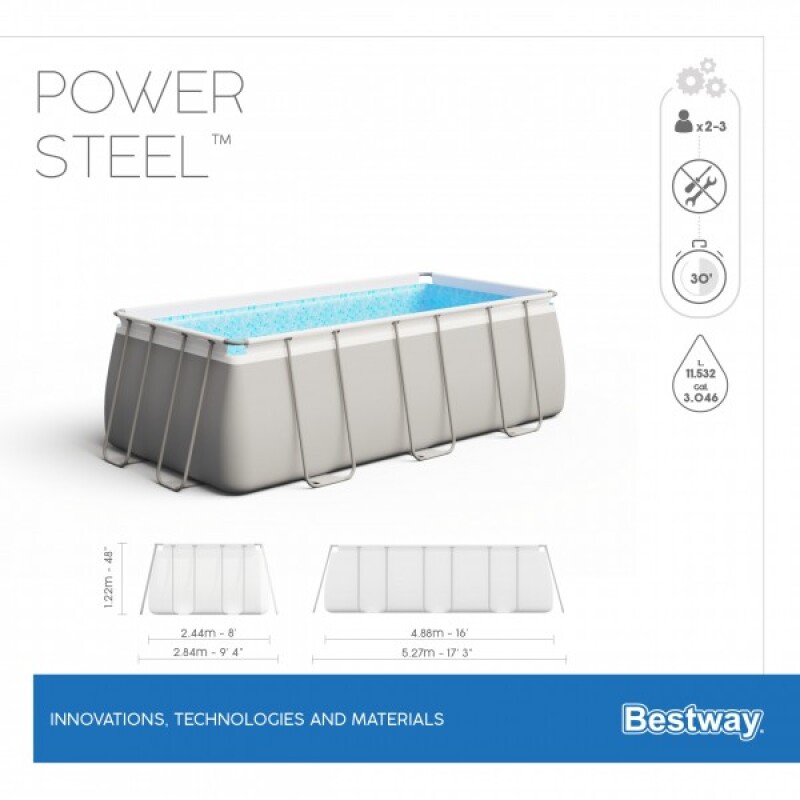 Baseinas Bestway Power Steel 488х244х122 cm su filtruojančiu siurbliu ir priedais (56671)