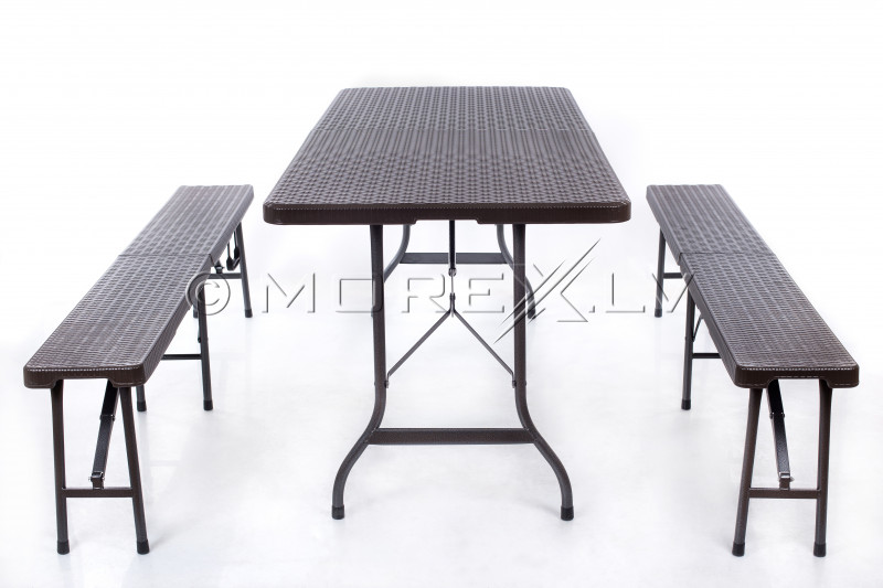 Rotangdisainiga kokkupandav laud 183x76 cm + 2 Kokkupandav laud