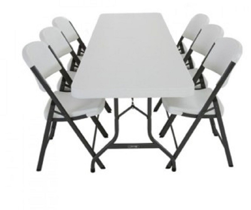 Kokkupandav laud 183x76cm + 6 Kokkupandav tool seljatoega