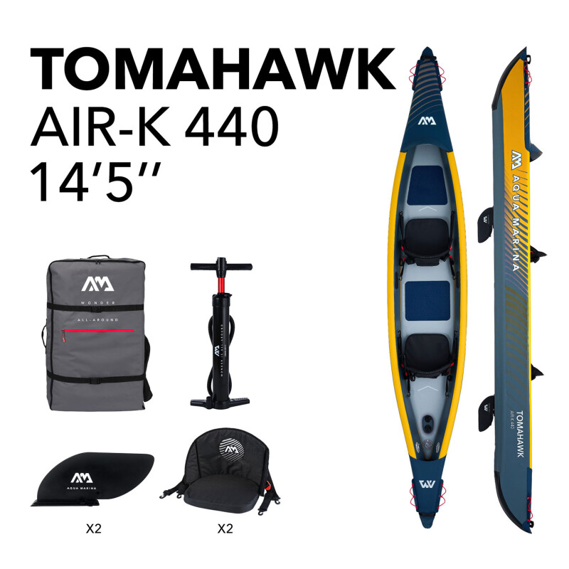 Двухместный надувной каяк Aqua Marina Tomahawk 440x78 см AIR-K 440