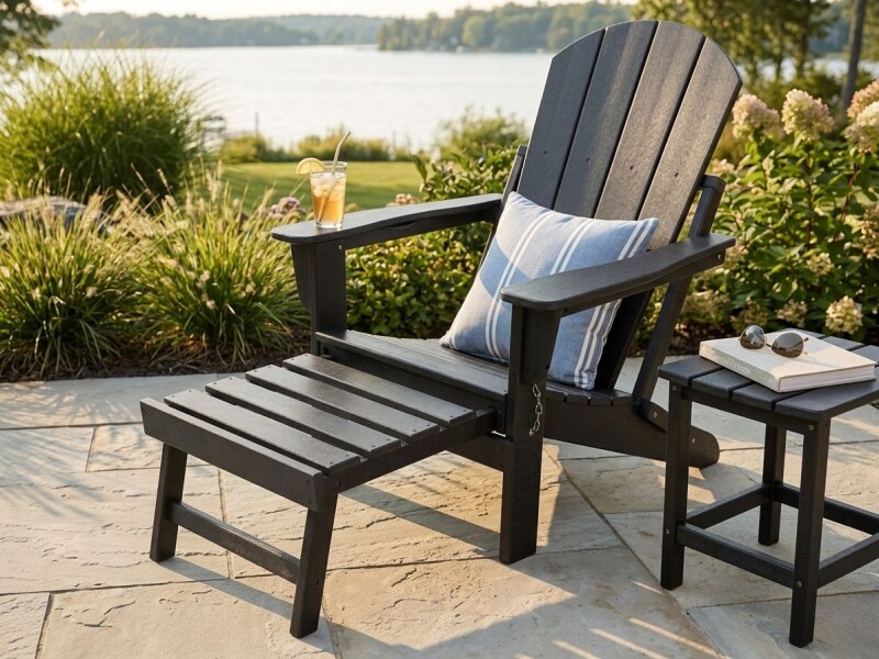 Adirondacki aiatool jalatoega 79x72x95-120 cm, must