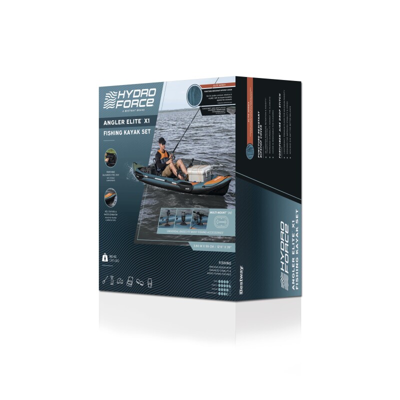 Одноместный рыболовный надувной каяк Bestway Angler Elite X1 380x99x37 cm, 65197