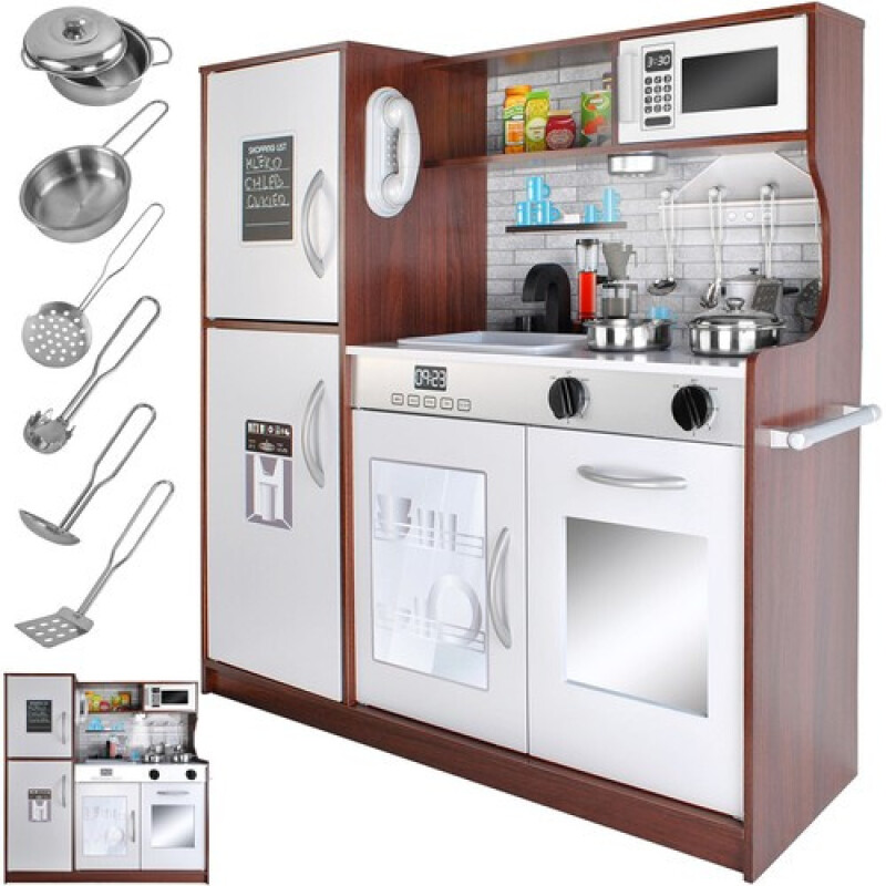 Wooden Toy Kitchen with Dishes, 80x80.5x24cm