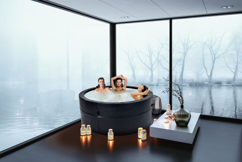 Karkassiga mullivann Avenli Spa Osaka Black Leather, 4-6-le inimesele