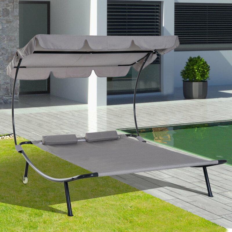 Hammock Sunbed with adjustable roof double, gray