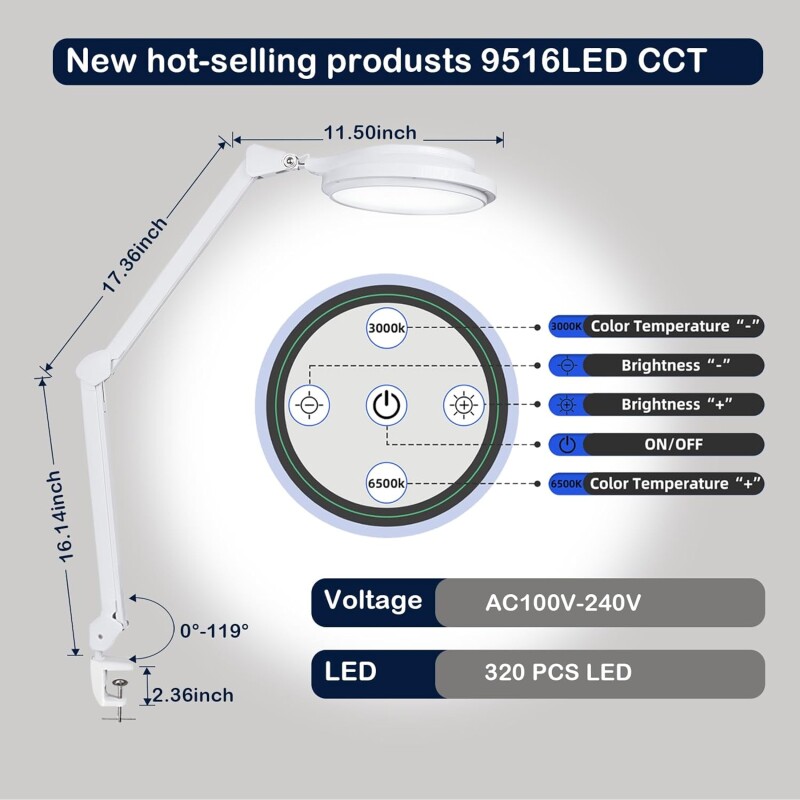 Professionaalne LED laualamp 9516LED-CCT (kosmeetikutele, pediküürile)