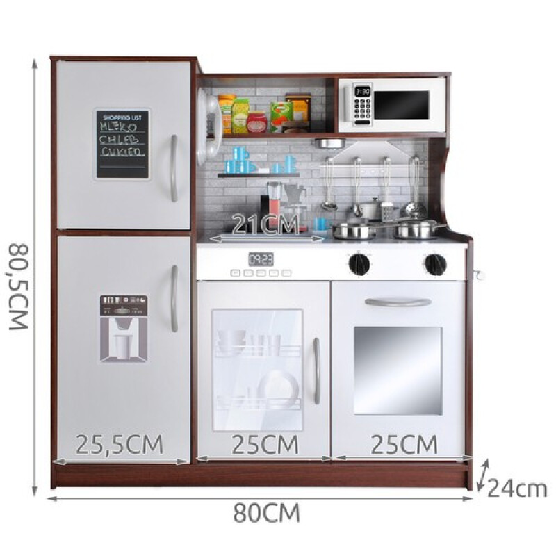 Wooden Toy Kitchen with Dishes, 80x80.5x24cm