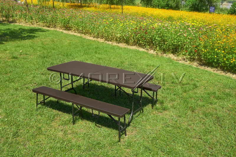 Rotangdisainiga kokkupandav laud 183x76 cm + 2 Kokkupandav laud