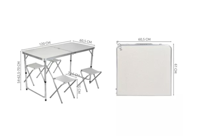 Kokkupandav laud 120x70cm + 4 Kokkupandav tool