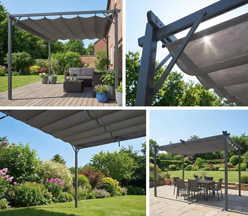 Garden Pergola 3x3m with Sliding Canopy