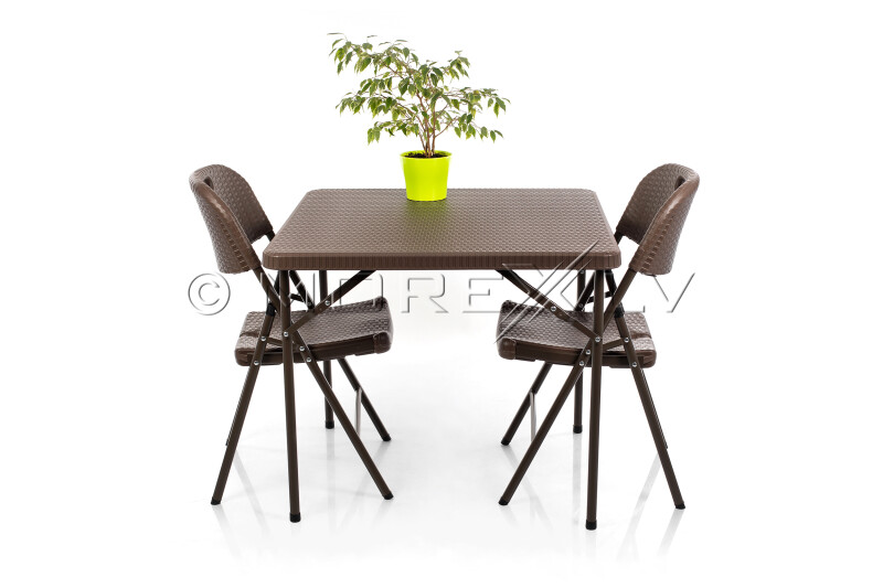 Saliekamais galds ar rotangpalmas dizainu 78x78x74 cm + 2 Krēsli