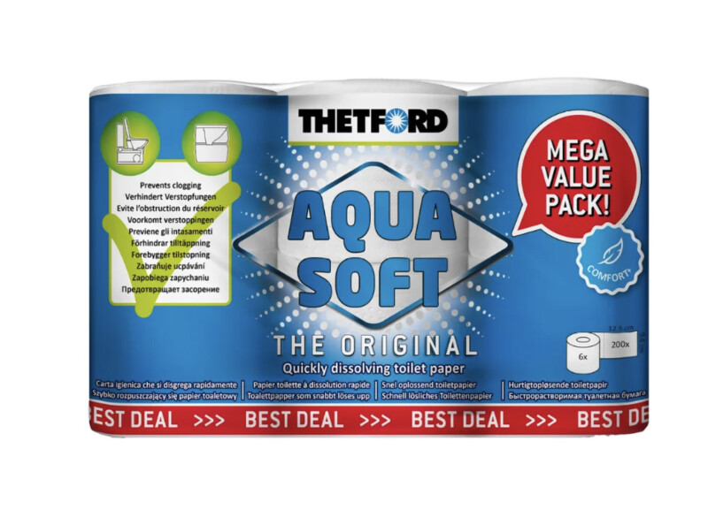Pehme, kiiresti lahustuv tualettpaber kassetttualettidele Thetford Aqua Soft, 6 rulli