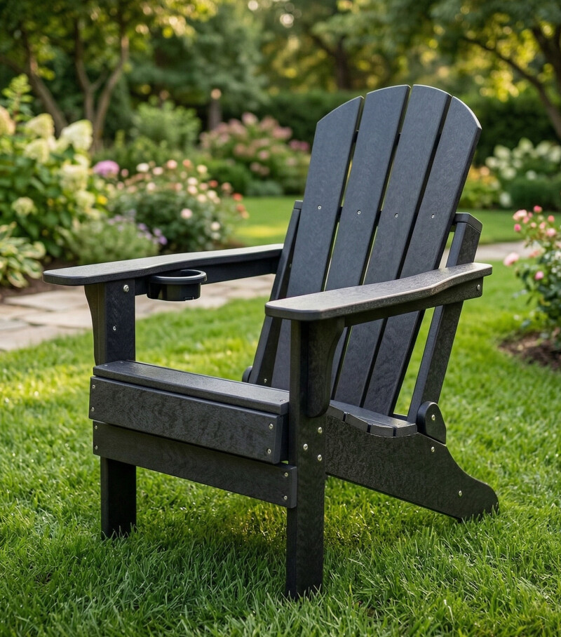 Adirondacki aiatool jalatoega 79x72x95-120 cm, must