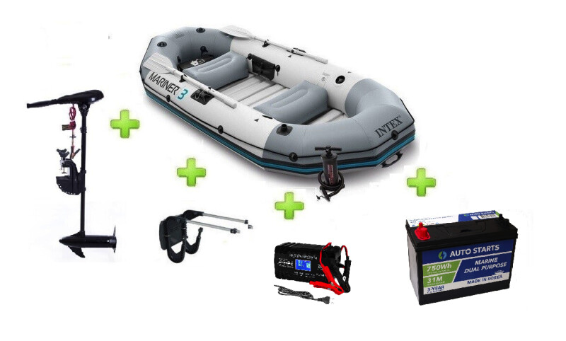 Intex MARINER 3 FULL SET with Neraus NRS 36X + Marine Dual Purpose Battery 110Ah