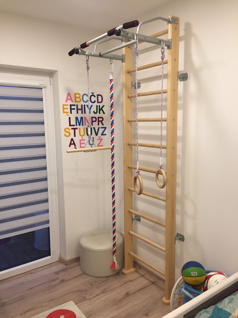 Wooden Swedish gymnastic wall SMILE gray, 243x64 cm