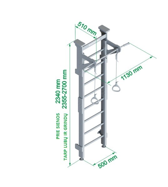 Wooden Swedish gymnastic wall ROMANA Eco 1, beež 235,5-270x51cm