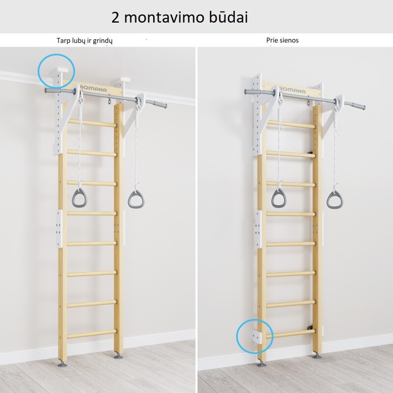 Wooden Swedish gymnastic wall ROMANA Eco 1, beež 235,5-270x51cm