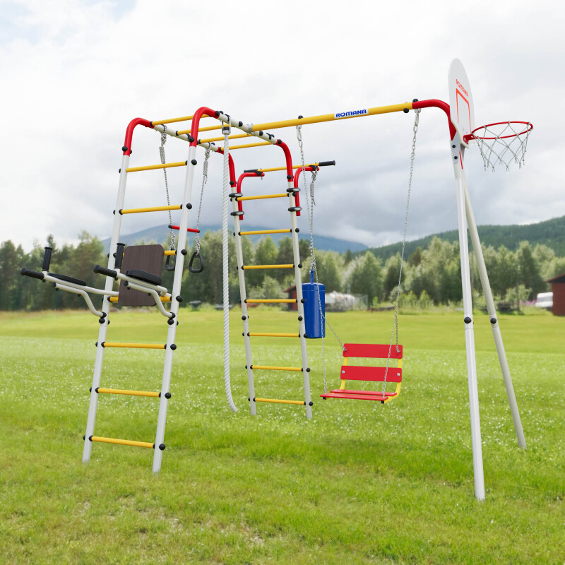 Väline spordikompleks ROMANA FITNESS-2, valge-kollane-punane