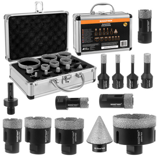 Diamond Core Drill Bit Set, 13-Piece (for Tiles, Concrete, Stone)