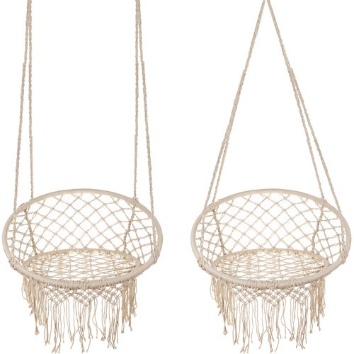 Hanging woven Macrame swing , 1,45 m beige round