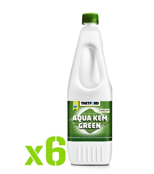 6 x Thetford Aqua Kem® Green 1,5L (75ml/10l) - sanitation liquid concentrate for camping toilets