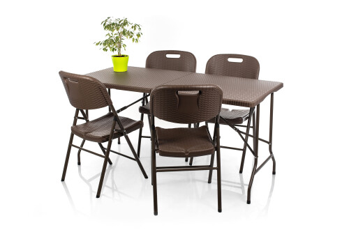Rotangdisainiga kokkupandav laud 152x70 cm + 4 tool