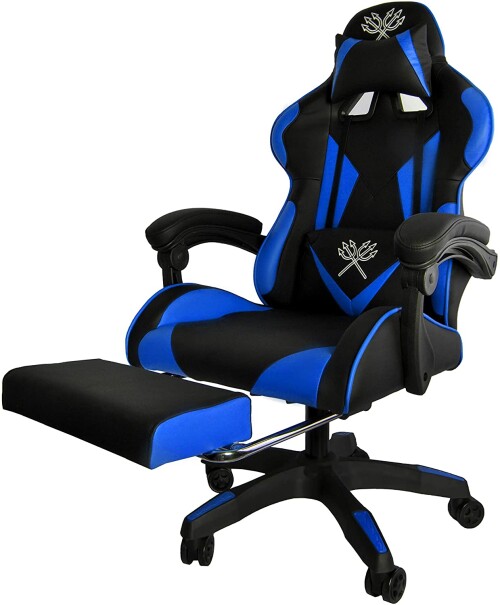 Gaming chair with footrest, blue and black (8978)