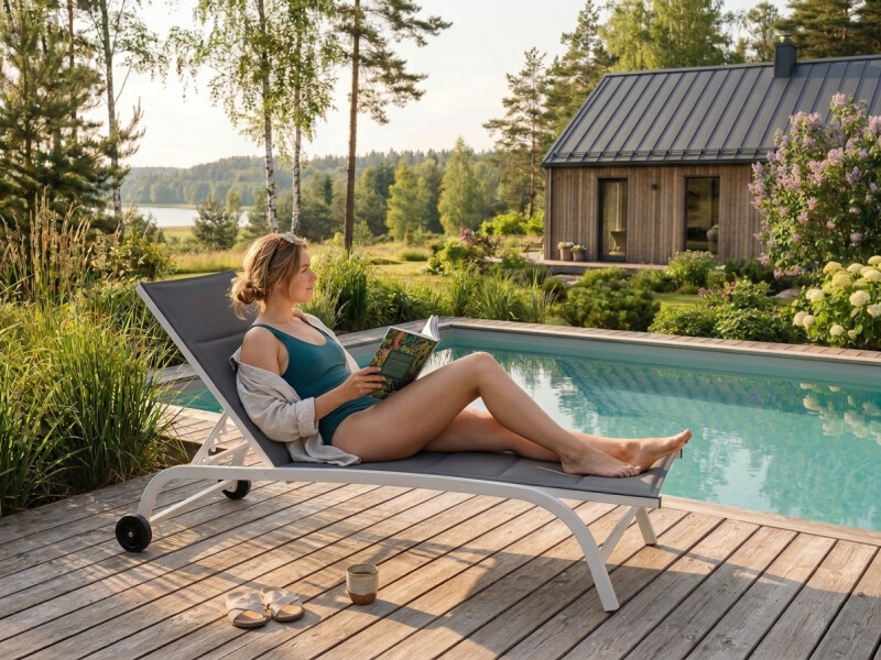 Päevitustool 188x61x54 cm, valge-hall