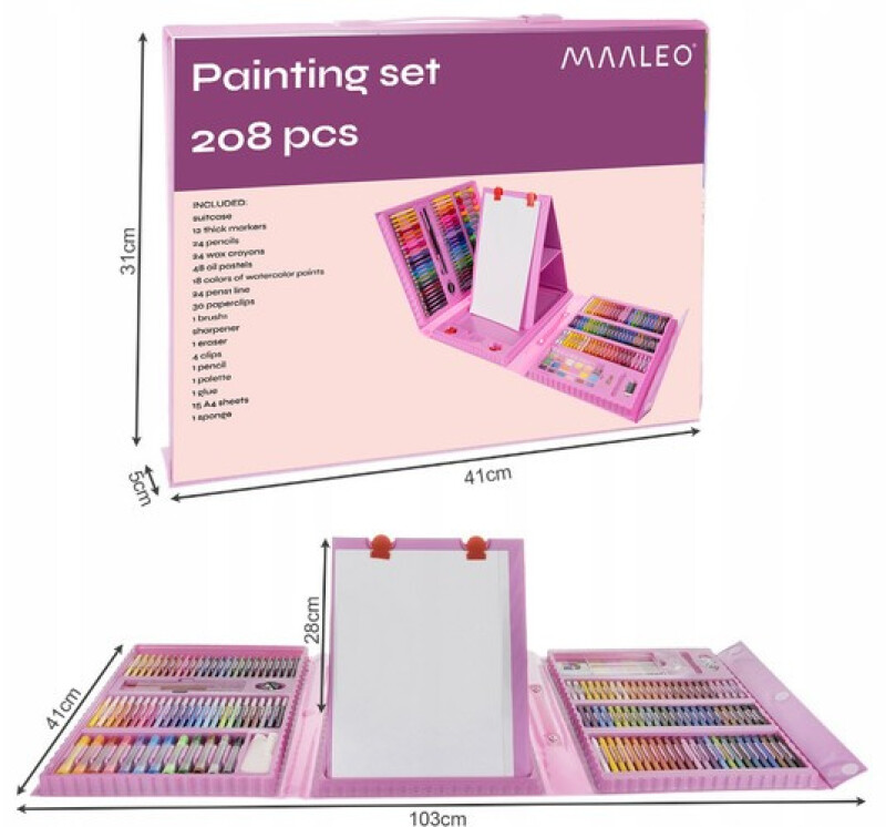 Kohver loomingu jaoks Kunstnik 208 eset + roosa Suitcase