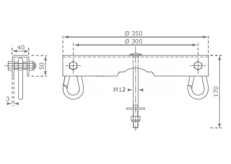 Kahekordne kinnitus kiige jaoks, 350x170x40 mm