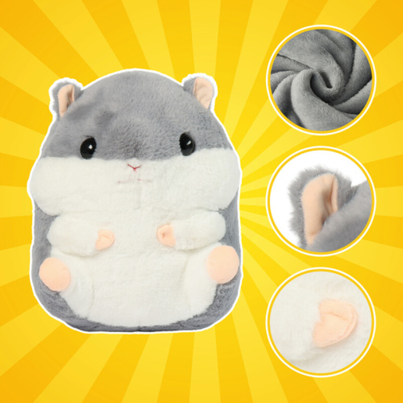 3-in-1 plush pillow, blanket and toy Hamster, grey
