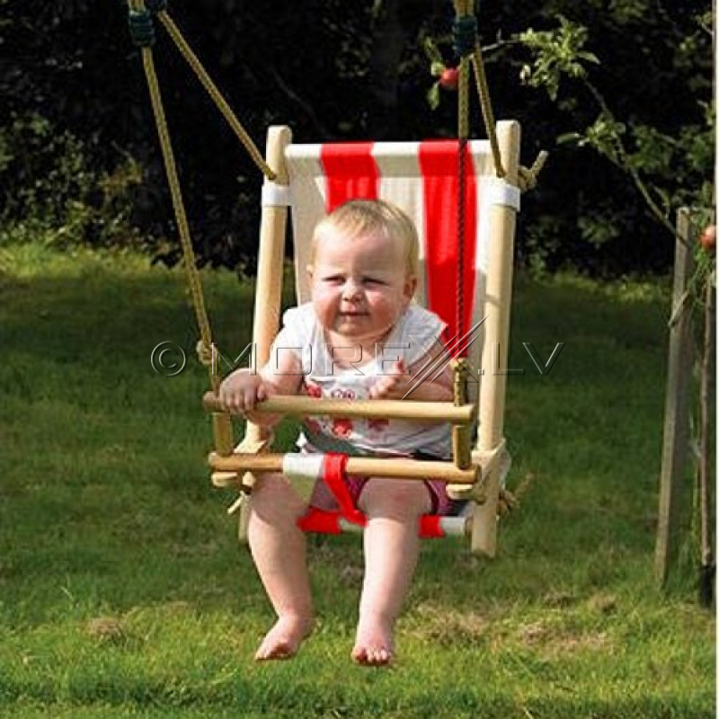 Kids wooden swing with canvas seat 45х31 cm, КВТ red-and-white