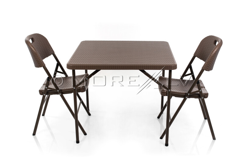 Square plastic folding table with a rattan design 78x78x74 cm + 2 chairs