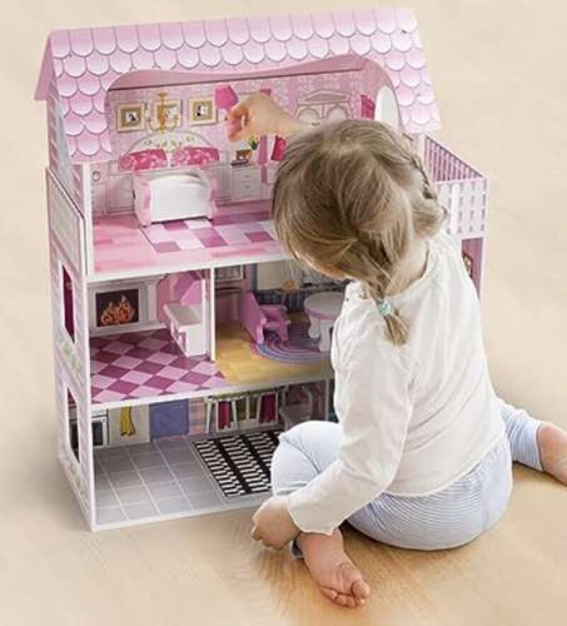 Wooden dollhouse with accessories, 70x62x27 cm